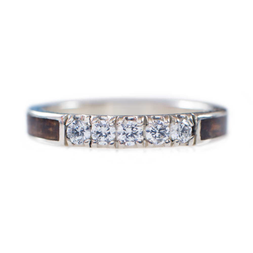 Koa Wood Wedding Ring In 14k White Gold & Diamonds