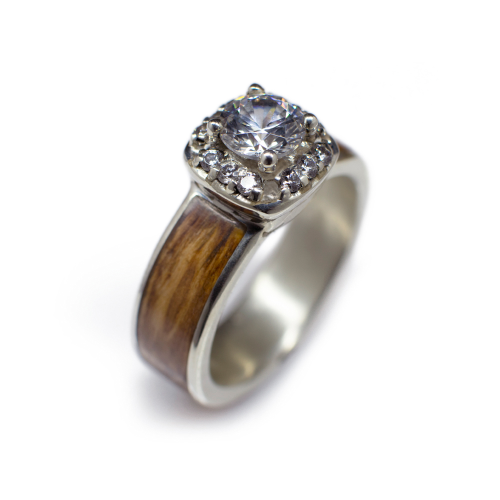 Wood Diamond Engagement Ring With Bethlehem Olive Wood